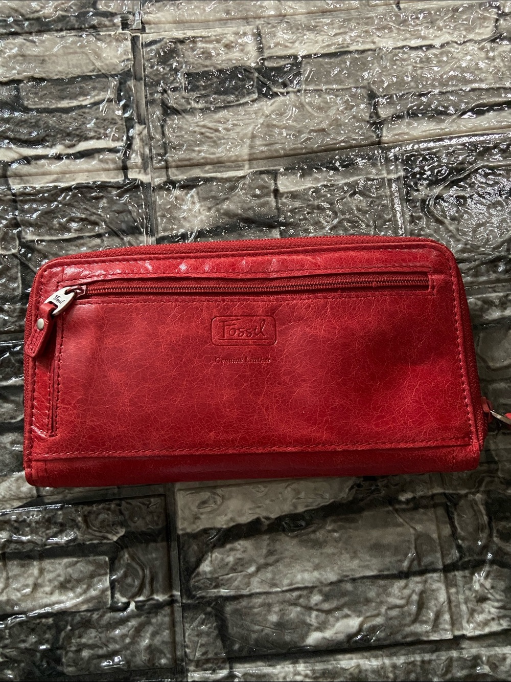 Fossil Candy Red Zip Clutch NWT